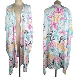 C&C California Linen Blend Tropical Print Kimono Size One, Beach, Bohemian